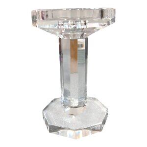 Vintage Signed Oleg Cassini Single Crystal Glass Candlestick 6" Faceted Column